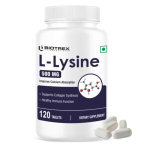 Biotrex L-Lysine 500mg, From L-Lysine Monohydrochloride, Healthy Immune Function - 120 Tablets