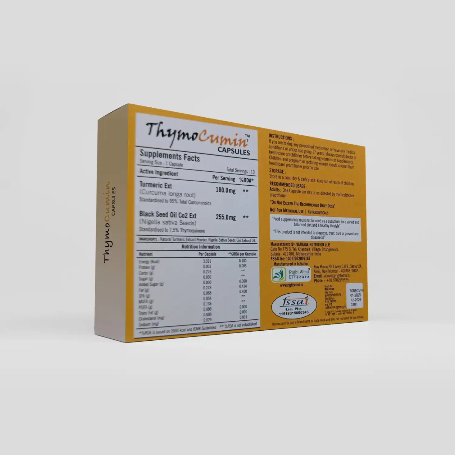 Right Wind Lifecare Thymocumin Capsules, 10 Veg Capsules